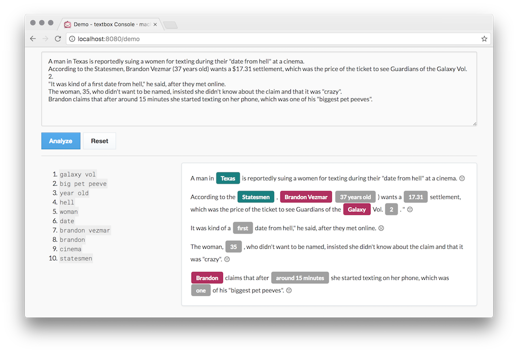 Text analyzer demo preview